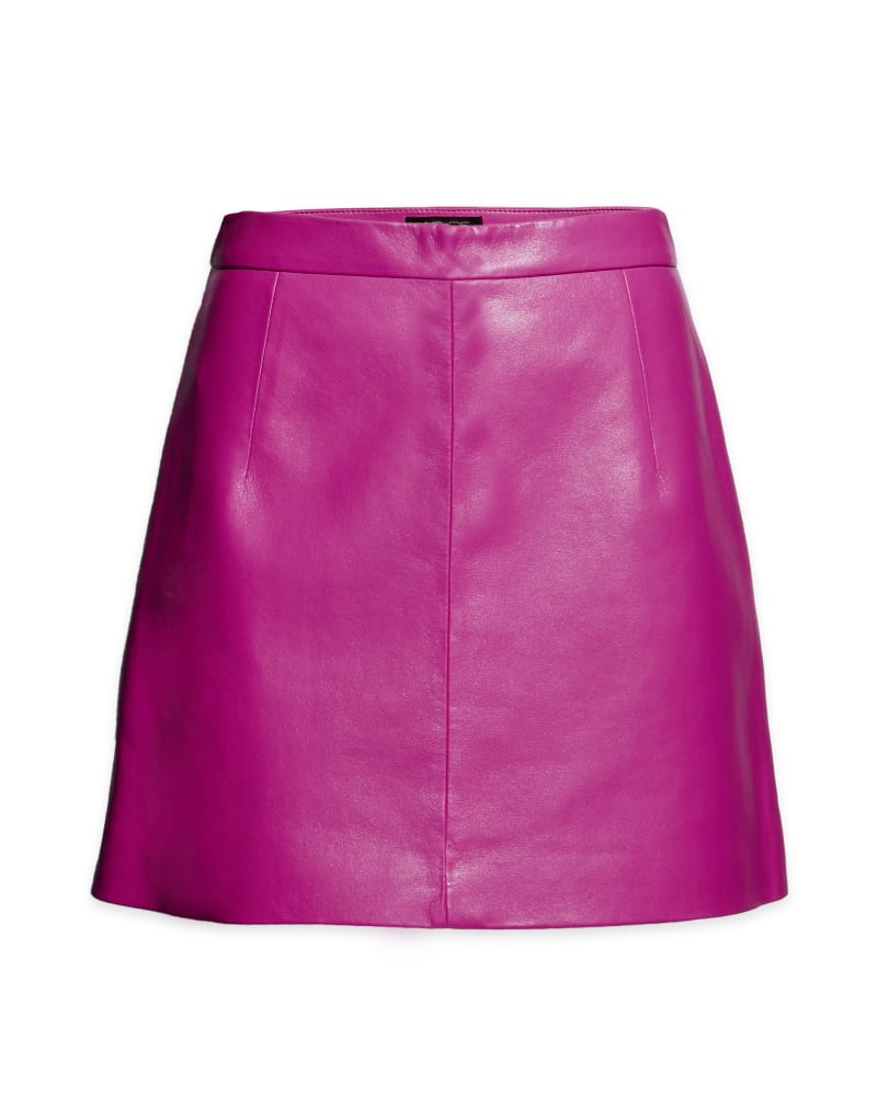 Front of a size 14 Dallas Recycled Leather Skirt in Raspberry by AS by DF. | dia_product_style_image_id:299417